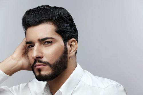 Fashion Man Portrait. Male Model With Hair Style And Beard