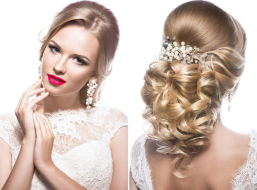Beautiful blond woman in image of the bride with wedding accessories. Beauty face and Hairstyle